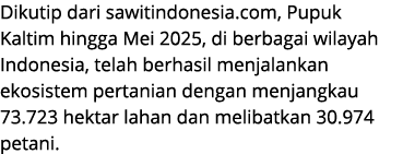 Dikutip dari sawitindonesia.com, Pupuk Kaltim hingga Mei 2025, di berbagai wilayah Indonesia, telah berhasil menjalan...