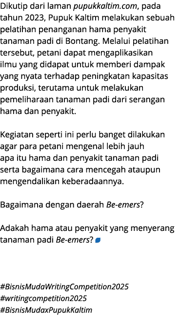 Dikutip dari laman pupukkaltim.com, pada tahun 2023, Pupuk Kaltim melakukan sebuah pelatihan penanganan hama penyakit...
