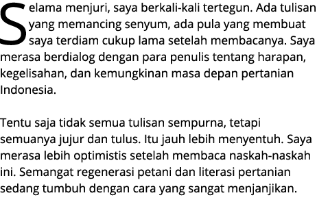 Selama menjuri, saya berkali kali tertegun. Ada tulisan yang memancing senyum, ada pula yang membuat saya terdiam cuk...