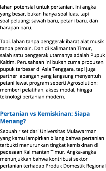 lahan potensial untuk pertanian. Ini angka yang besar, bukan hanya soal luas, tapi soal peluang: sawah baru, petani b...