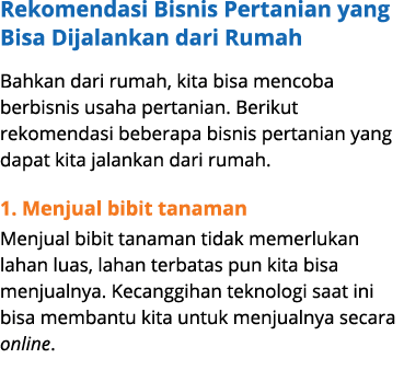 Rekomendasi Bisnis Pertanian yang Bisa Dijalankan dari Rumah Bahkan dari rumah, kita bisa mencoba berbisnis usaha per...