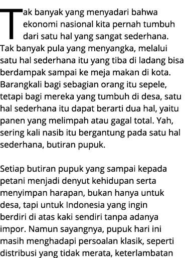 Tak banyak yang menyadari bahwa ekonomi nasional kita pernah tumbuh dari satu hal yang sangat sederhana. Tak banyak p...