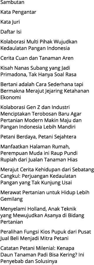 Sambutan Kata Pengantar Kata Juri Daftar Isi Kolaborasi Multi Pihak Wujudkan Kedaulatan Pangan Indonesia Cerita Cuan ...