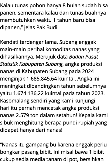 Kalau tunas pohon hanya 8 bulan sudah bisa panen, sementara kalau dari tunas buahnya membutuhkan waktu 1 tahun baru b...