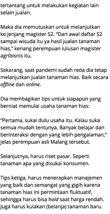 tertantang untuk melakukan kegiatan lain selain jualan. Maka dia memutuskan untuk melanjutkan ke jenjang magister S2....